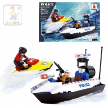 AUSINI Stavebnice POLICEJNÍ člun a skútr 114 dílků + 2 figurky s doplňky plast