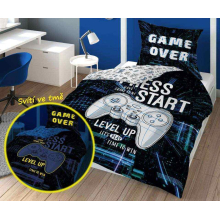 Svítící bavlněné povlečení - Game Over Start - 140 x 200 cm - Detexpol